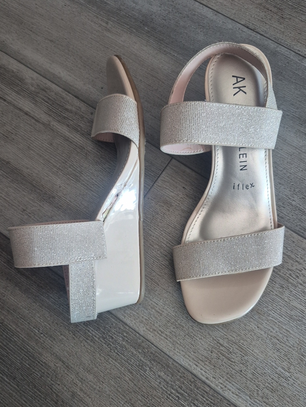 Anne Klein Champagne Glitter Wedge Sandals Iflex Comfort